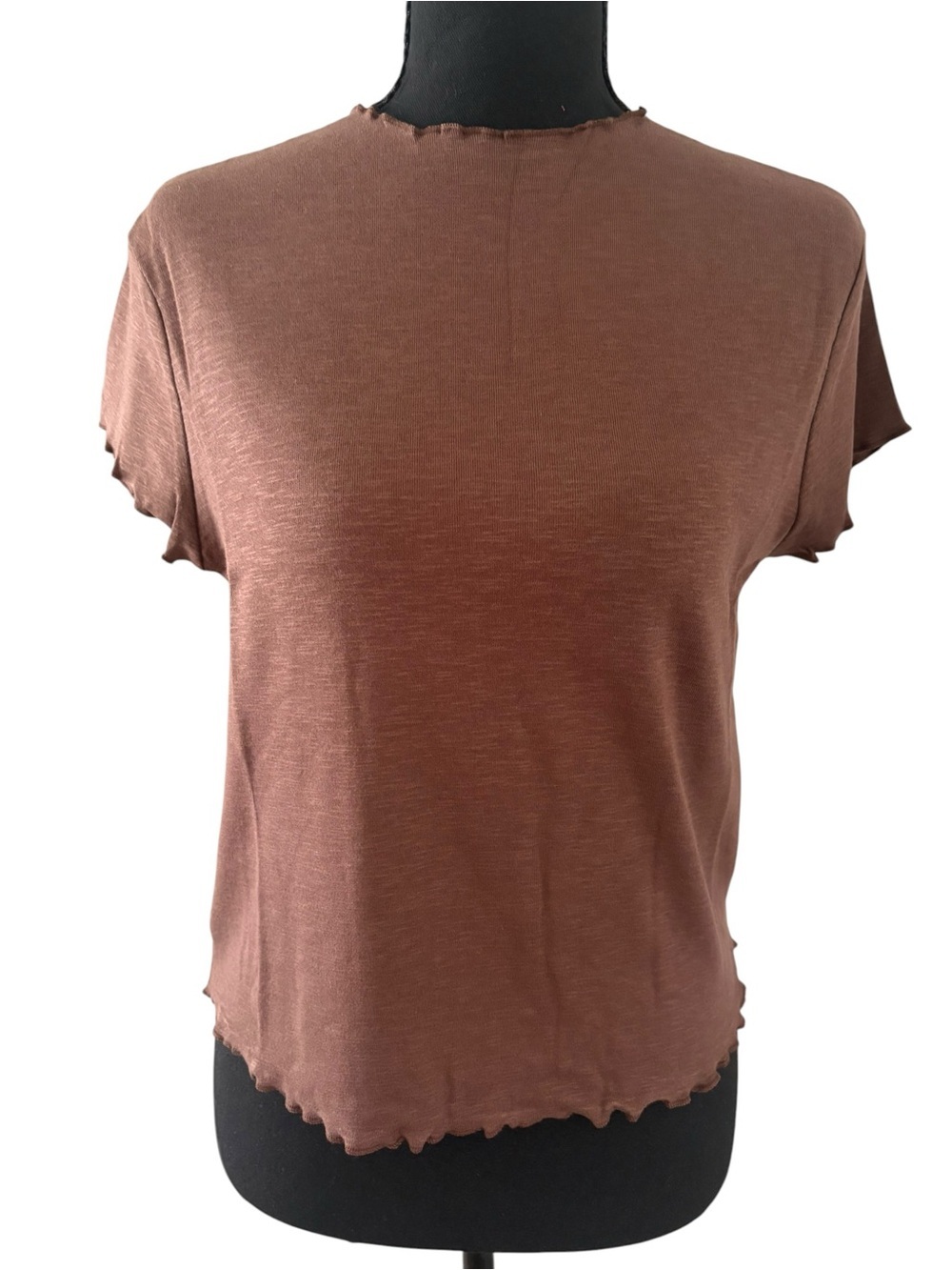 Zenana Outfitters Short Sleeve Lettuce Edge Tee in Terracotta